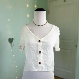 HM Size S White Crepe Chiffon Button Up Blouse